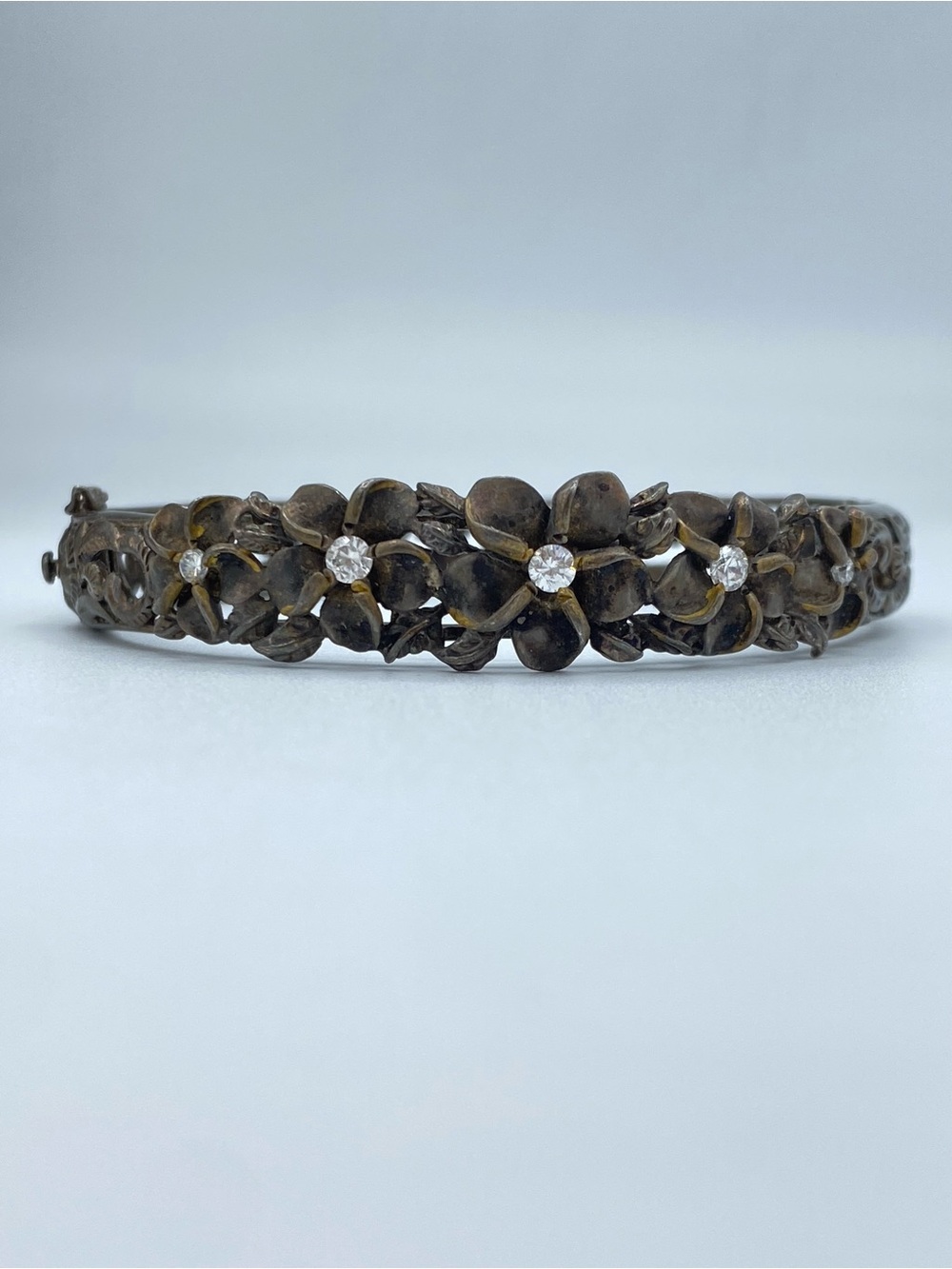 Vintage Hawaiian Plumeria Bangle Bracelet - Antiqued Sterling Silver .925 K